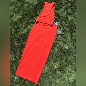 Vibrant Orange Tank & Midi Skirt Set